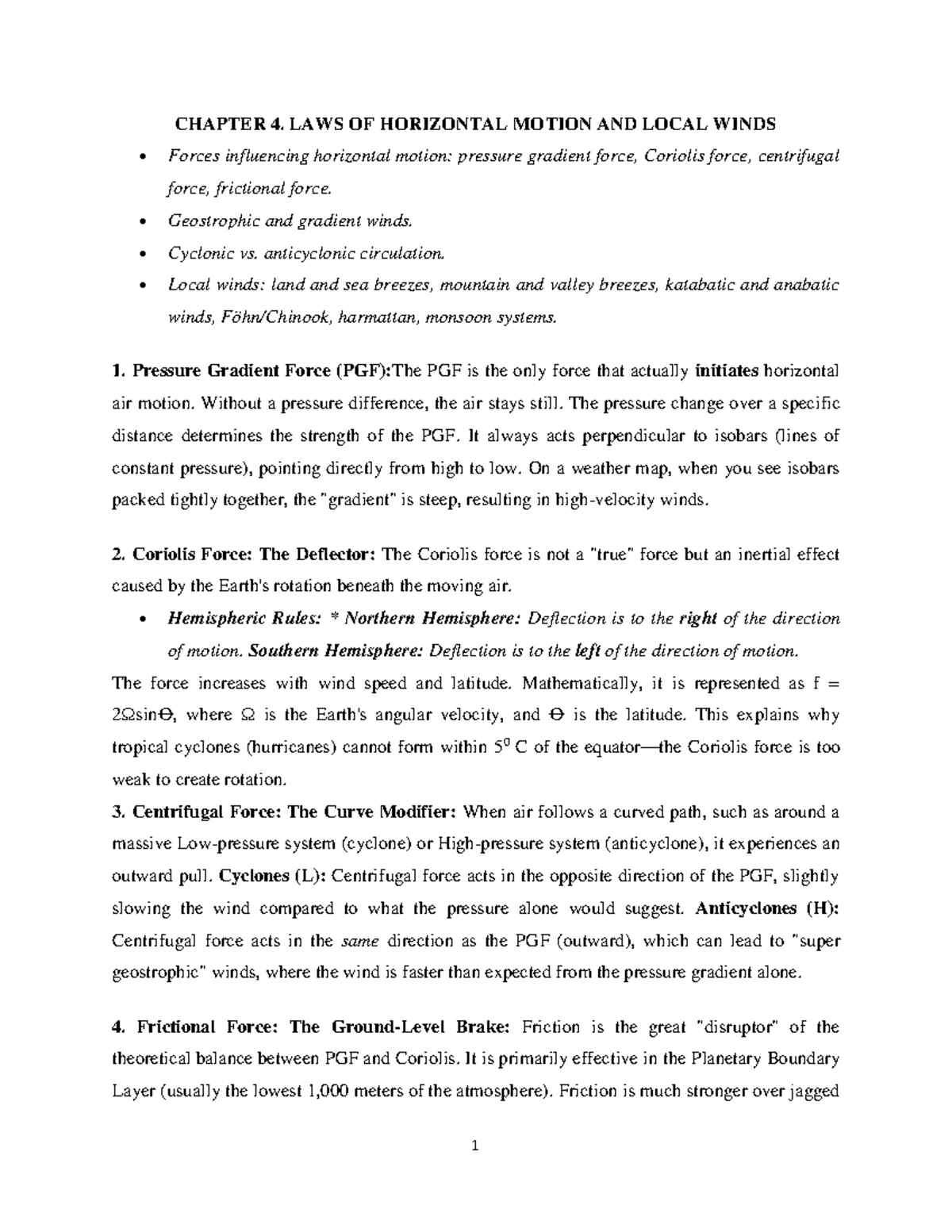 CHAPTER 4. LAWS OF HORIZONTAL MOTION AND LOCAL WINDS - Climatology ...