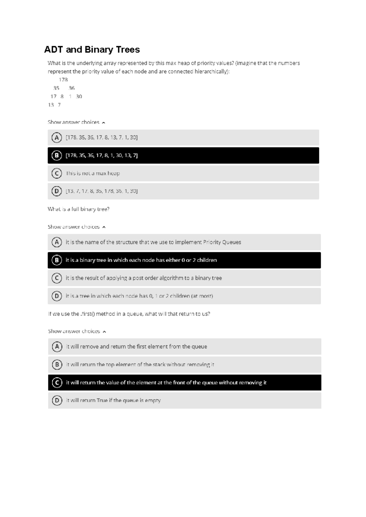 Algorithms quizzes - Algoritmos y estructuras de datos - ADT and Binary ...