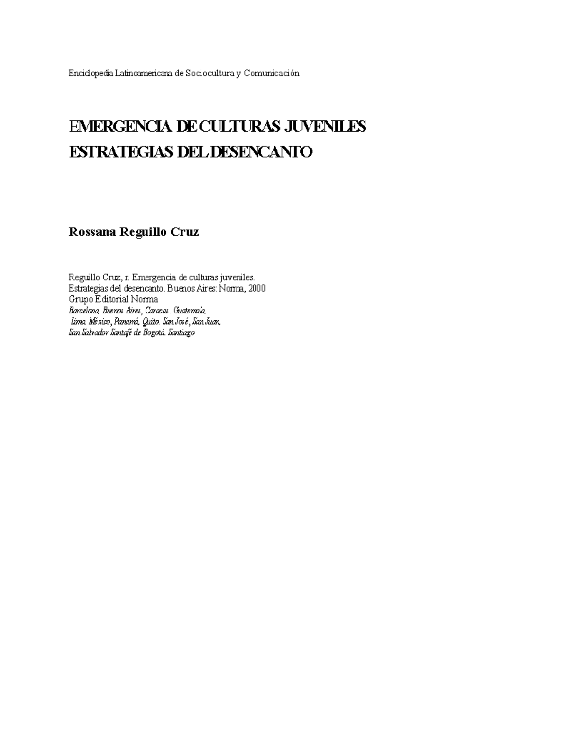 Emergencia de Culturas Juveniles y Estrategias del Desencanto - Document Preview