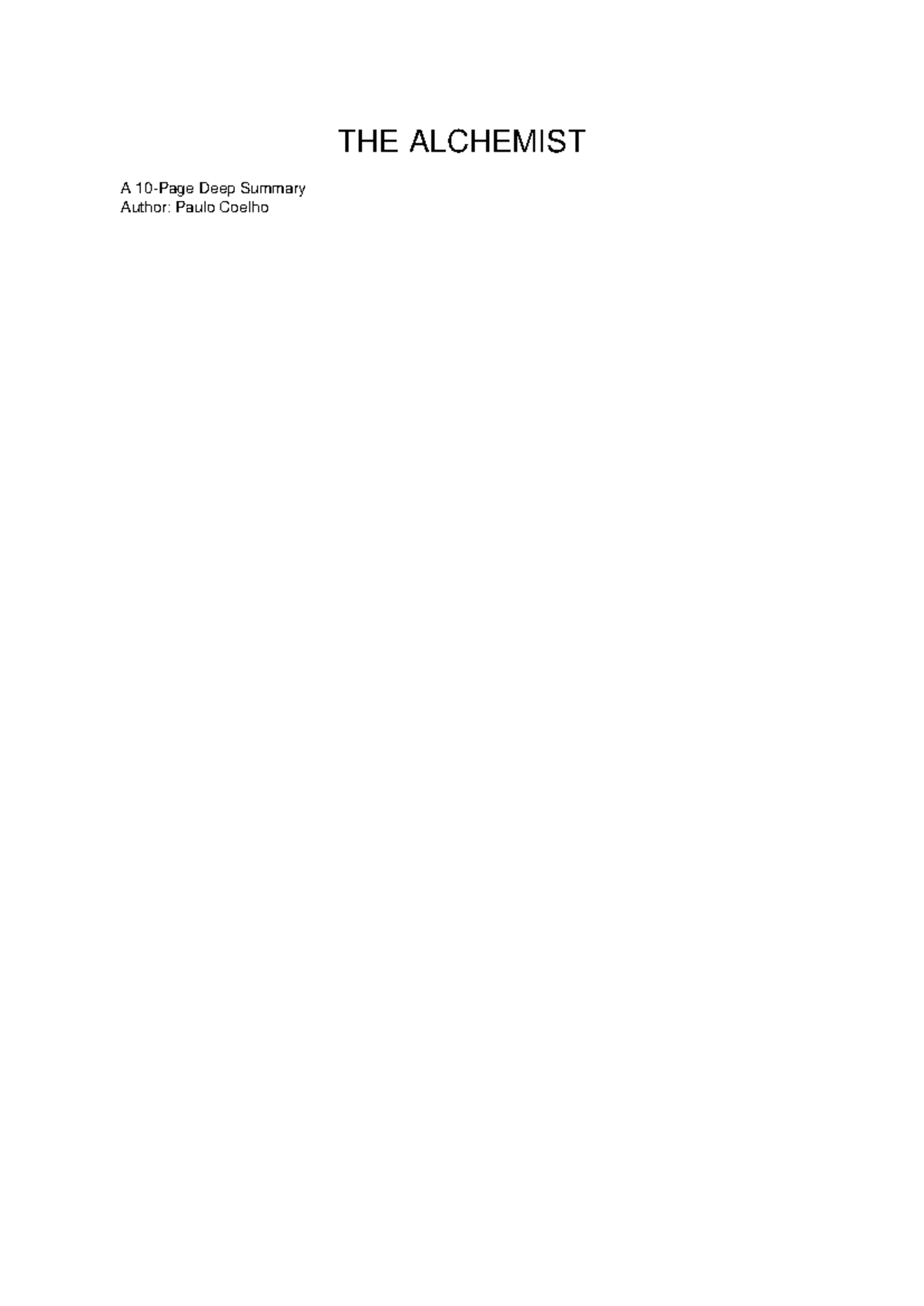 The Alchemist (ENG101) 10-Page Summary and Key Insights - Studocu