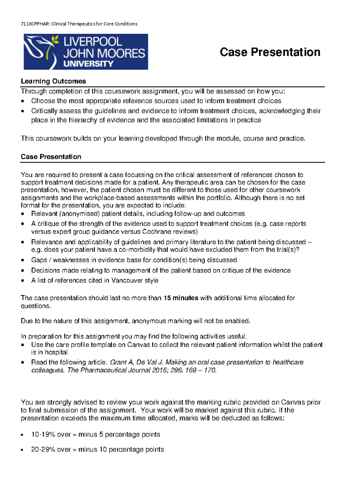 Case Presentation Guidelines for Sept 2018 Coursework Assignment - Studocu