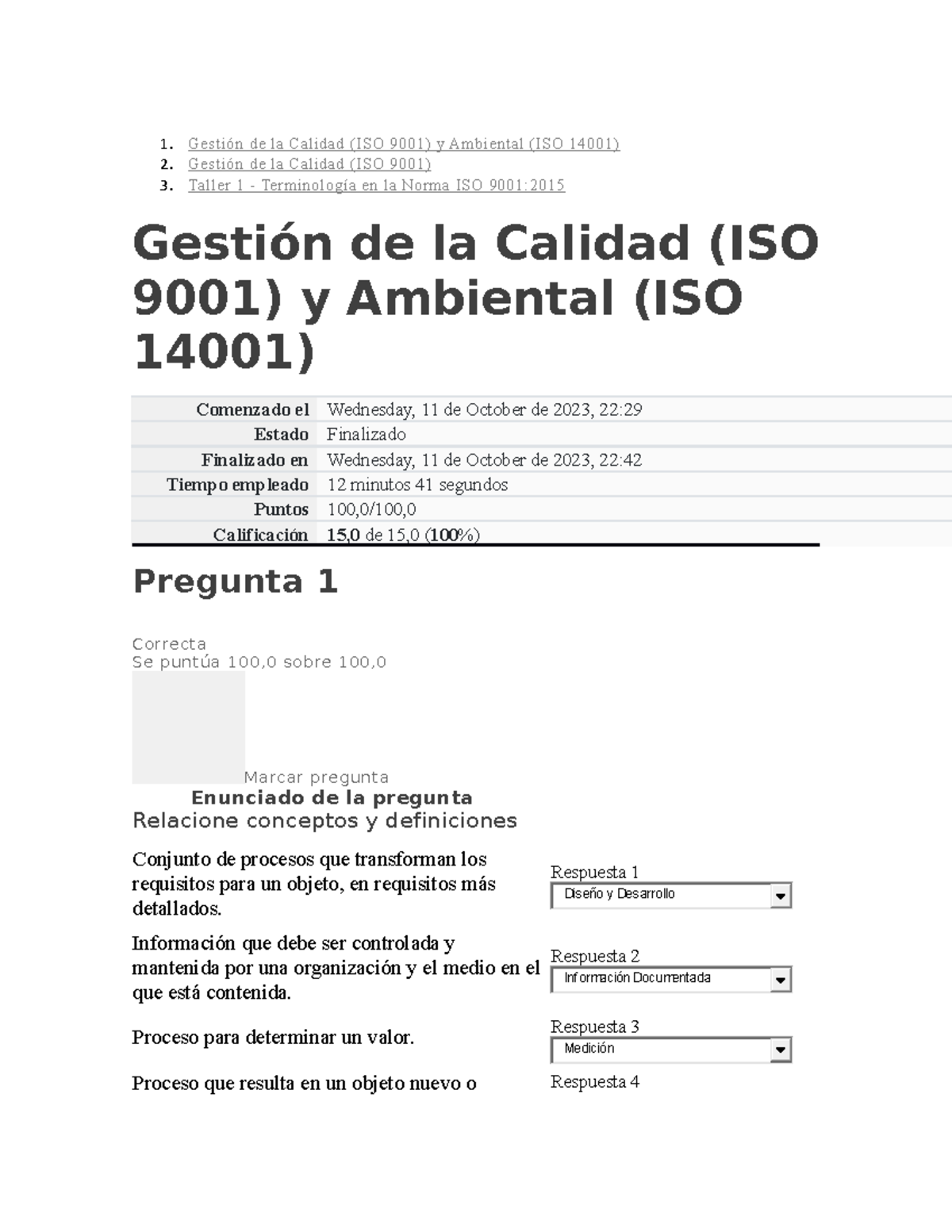 ISO 9001: Términos Clave y Conceptos en Gestión de Calidad - Studocu