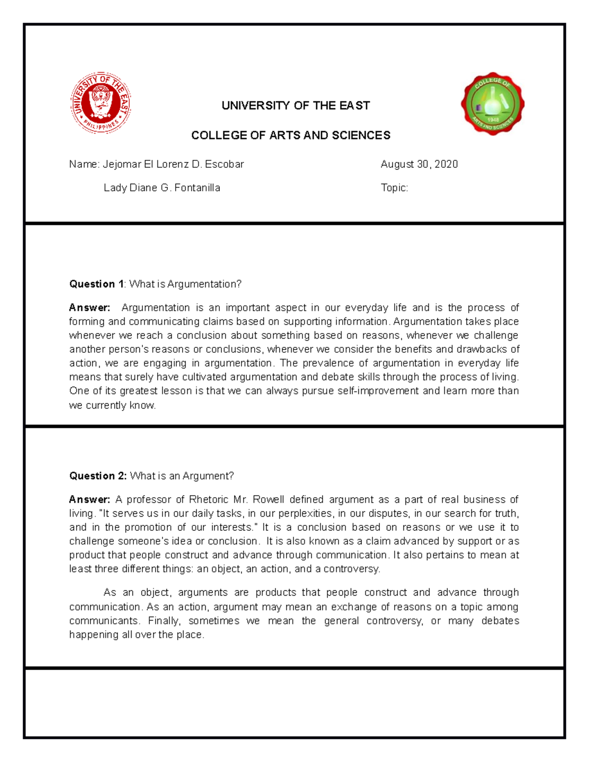 Activity 1 Module 2 - Debate Notes. - UNIVERSITY OF THE EAST COLLEGE OF ...