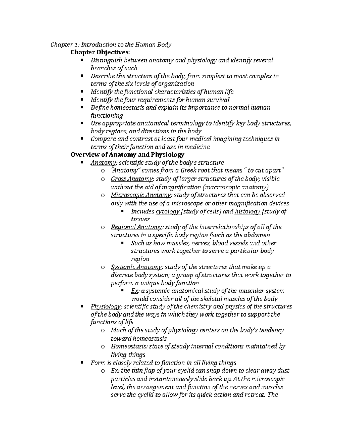 **BIOL 101: Exam 1 Study Notes on Human Anatomy & Physiology** - Studocu