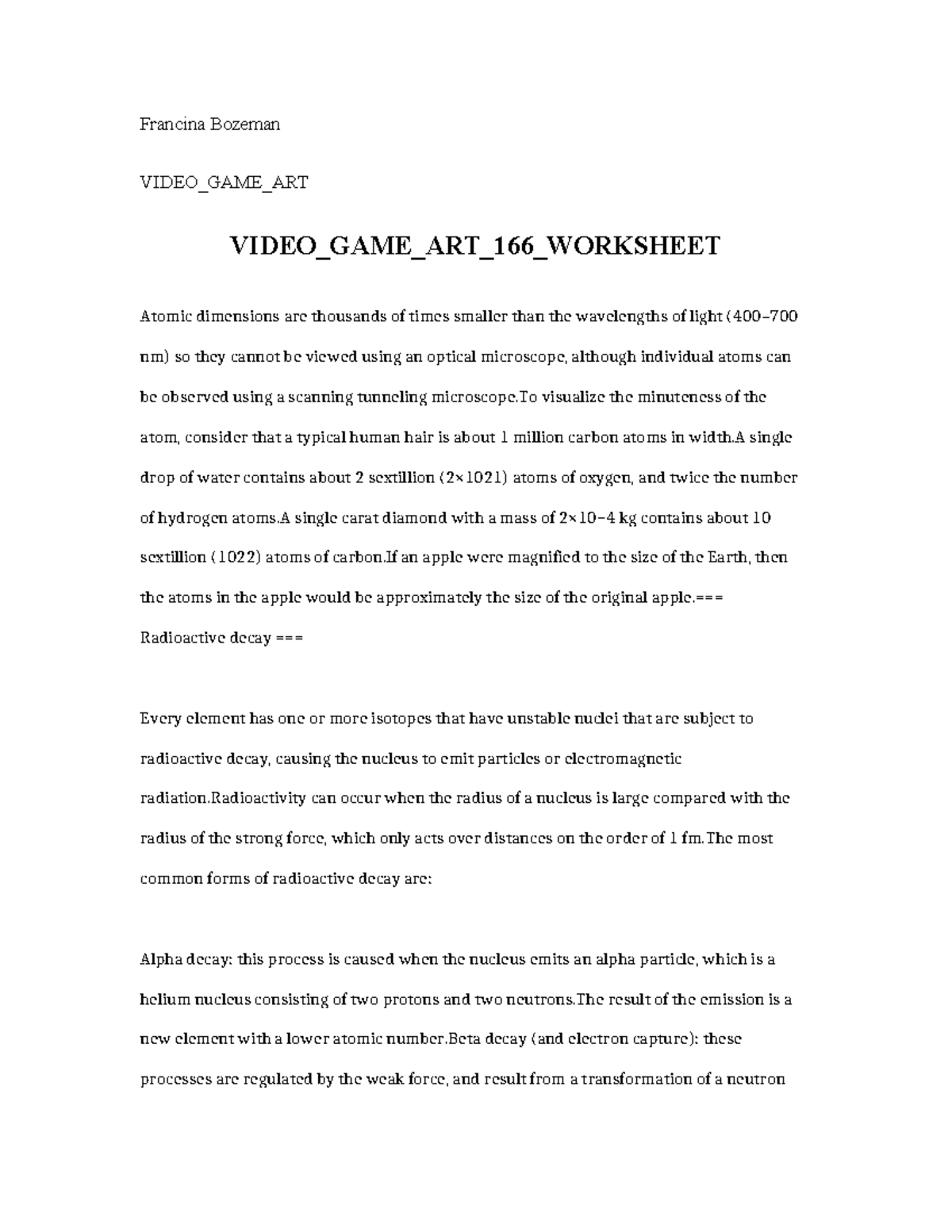 Video GAME ART 166 Worksheet - Francina Bozeman VIDEO_GAME_ART VIDEO ...