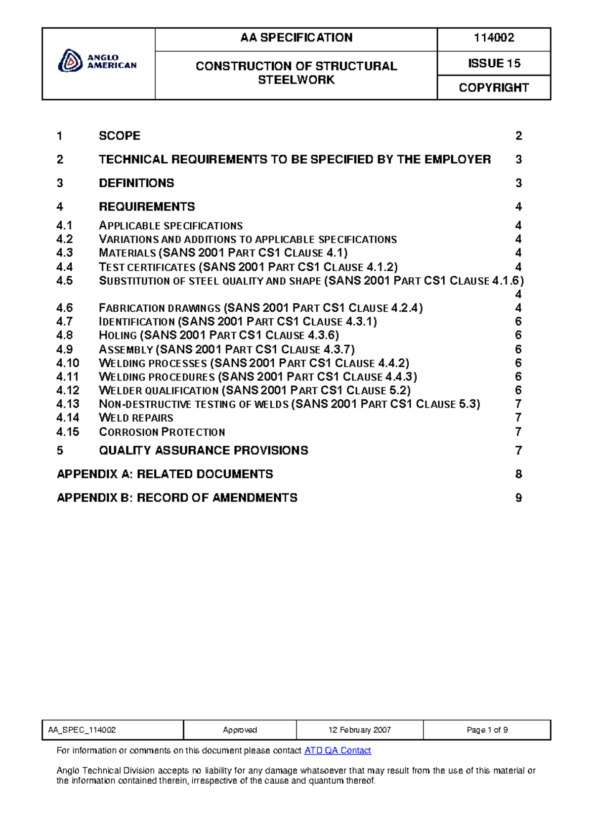 AA SPEC 114002: Construction of Structural Steelwork Guidelines - Studocu