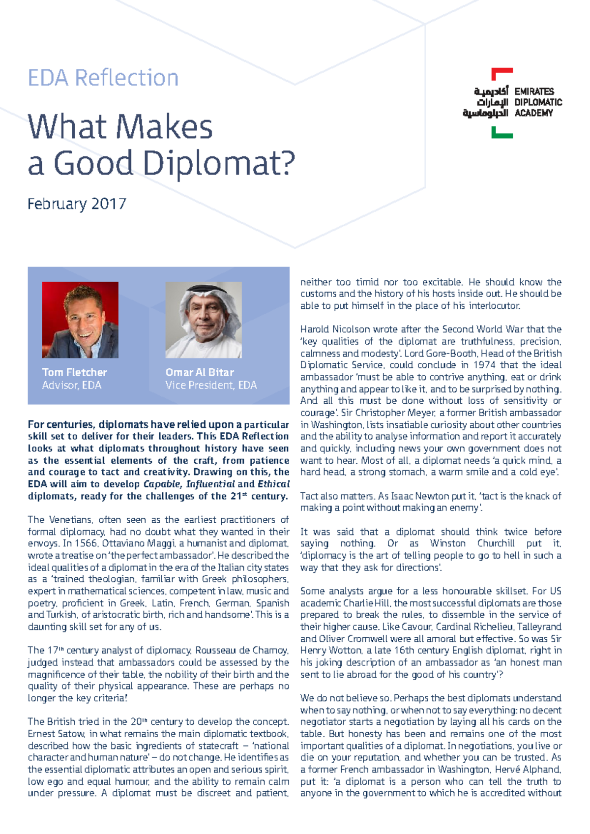 EDA Reflection: Essential Qualities of a Good Diplomat - Studocu