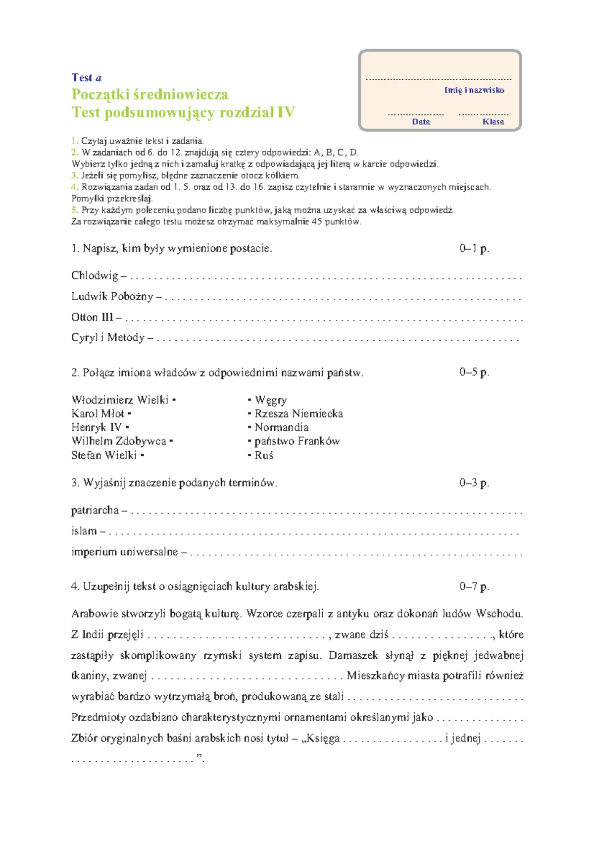 Sprawdzian: Upadek Rzeczypospolitej - Pytania i Odpowiedzi - Studocu
