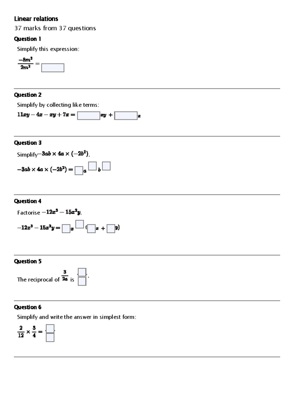 Linear Relations Exam Questions (37 Marks) - Studocu