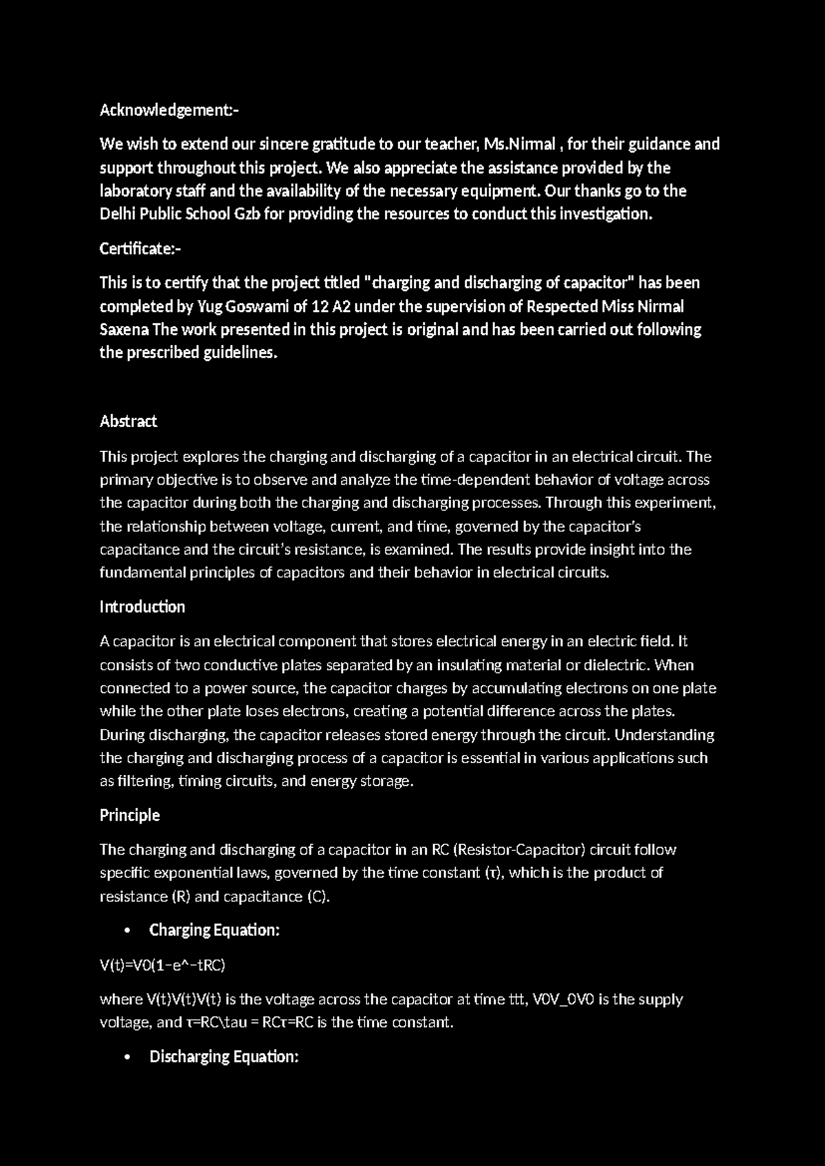 Physics project - Acknowledgement:- We wish to extend our sincere ...