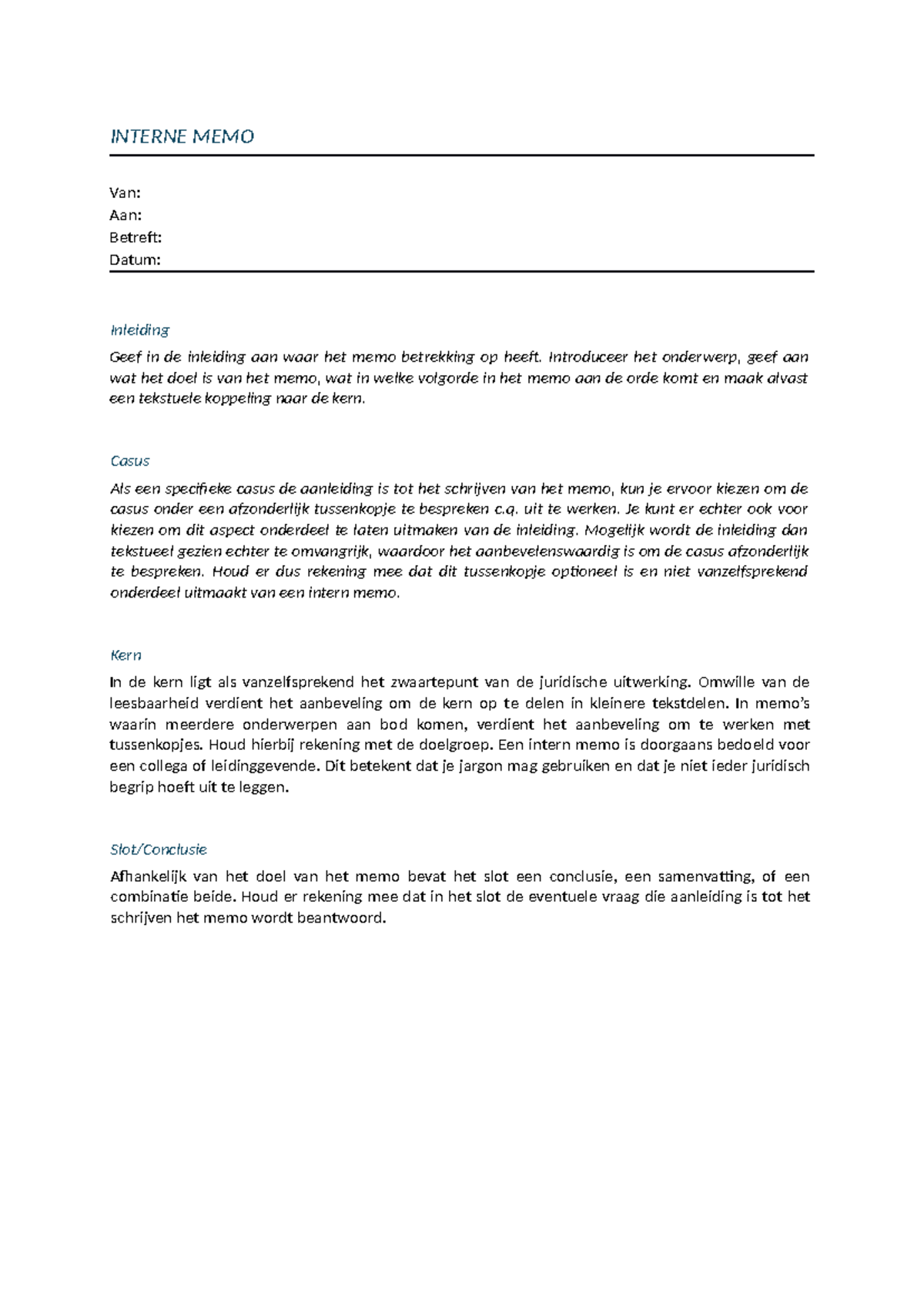 Interne Memo Format: Structuur en Inhoudsrichtlijnen - Studeersnel