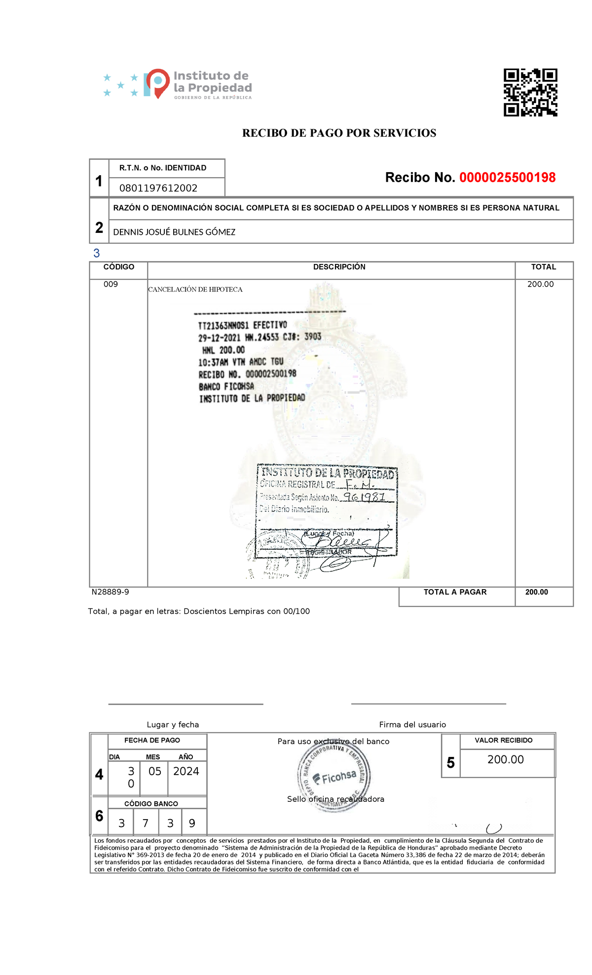 Recibo de Pago por Servicios IP - No. 0000025500198 - Studocu