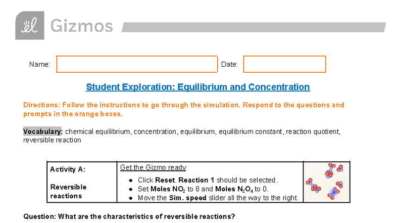 Student Exploration: Equilibrium Concentration SE (Chemistry) - Studocu