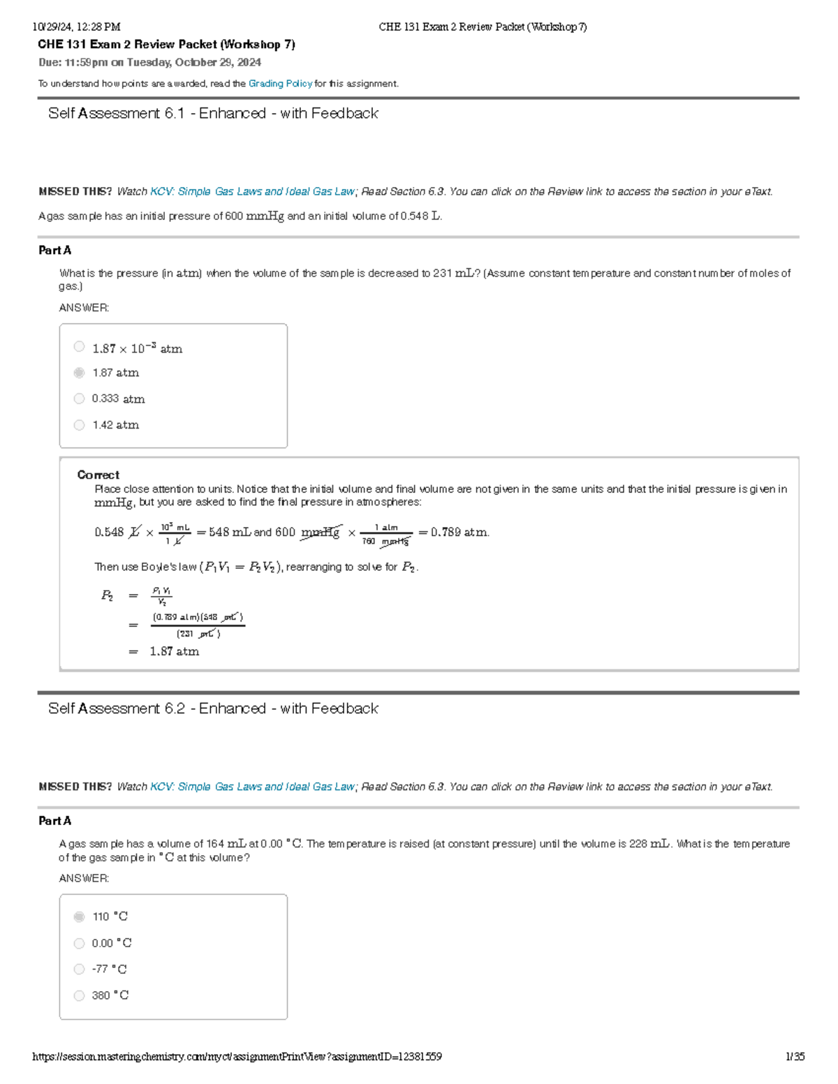CHE 131 Exam 2 Review Packet: Key Concepts and Practice Problems - Studocu