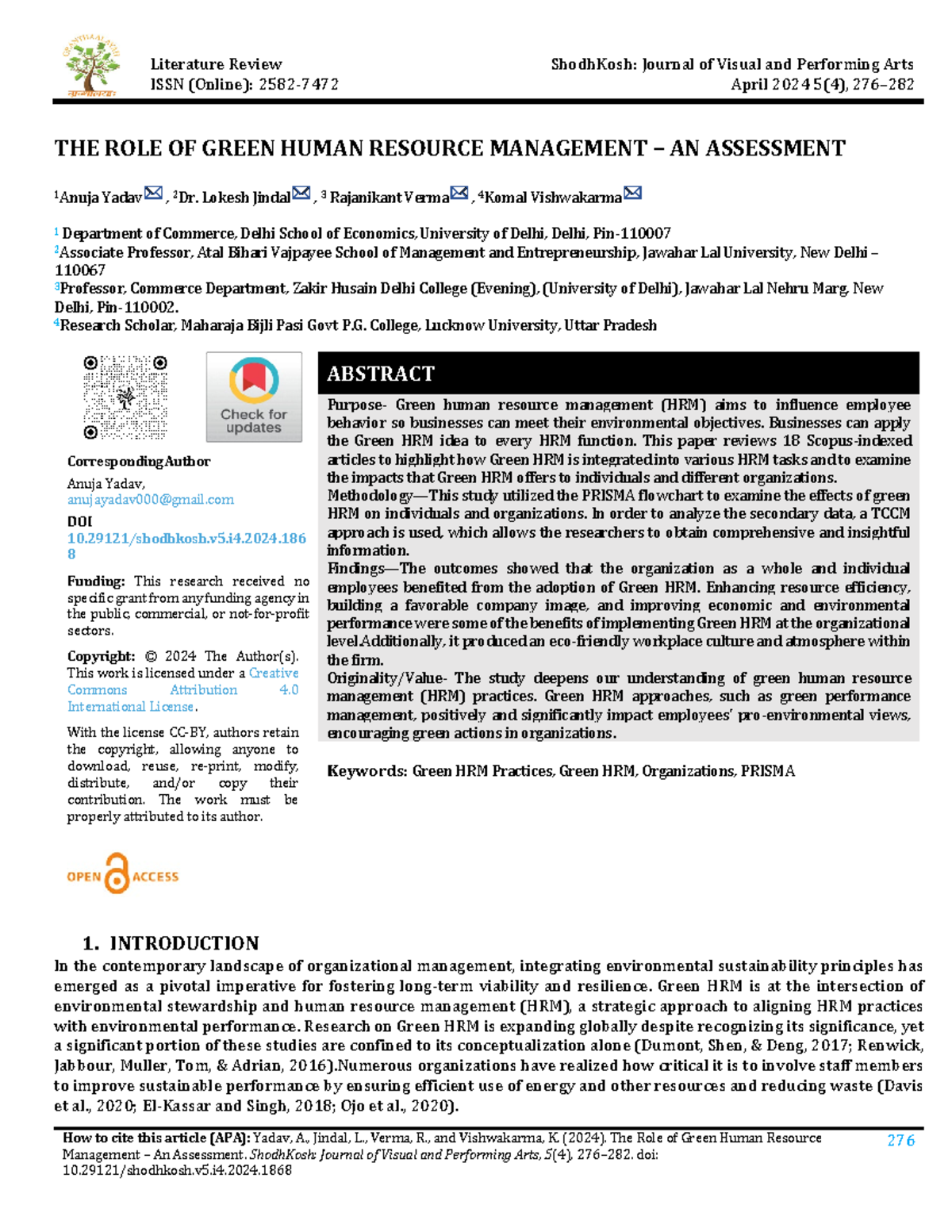 THE ROLE OF Green Human Resource Management - AN A - Literature Review ...