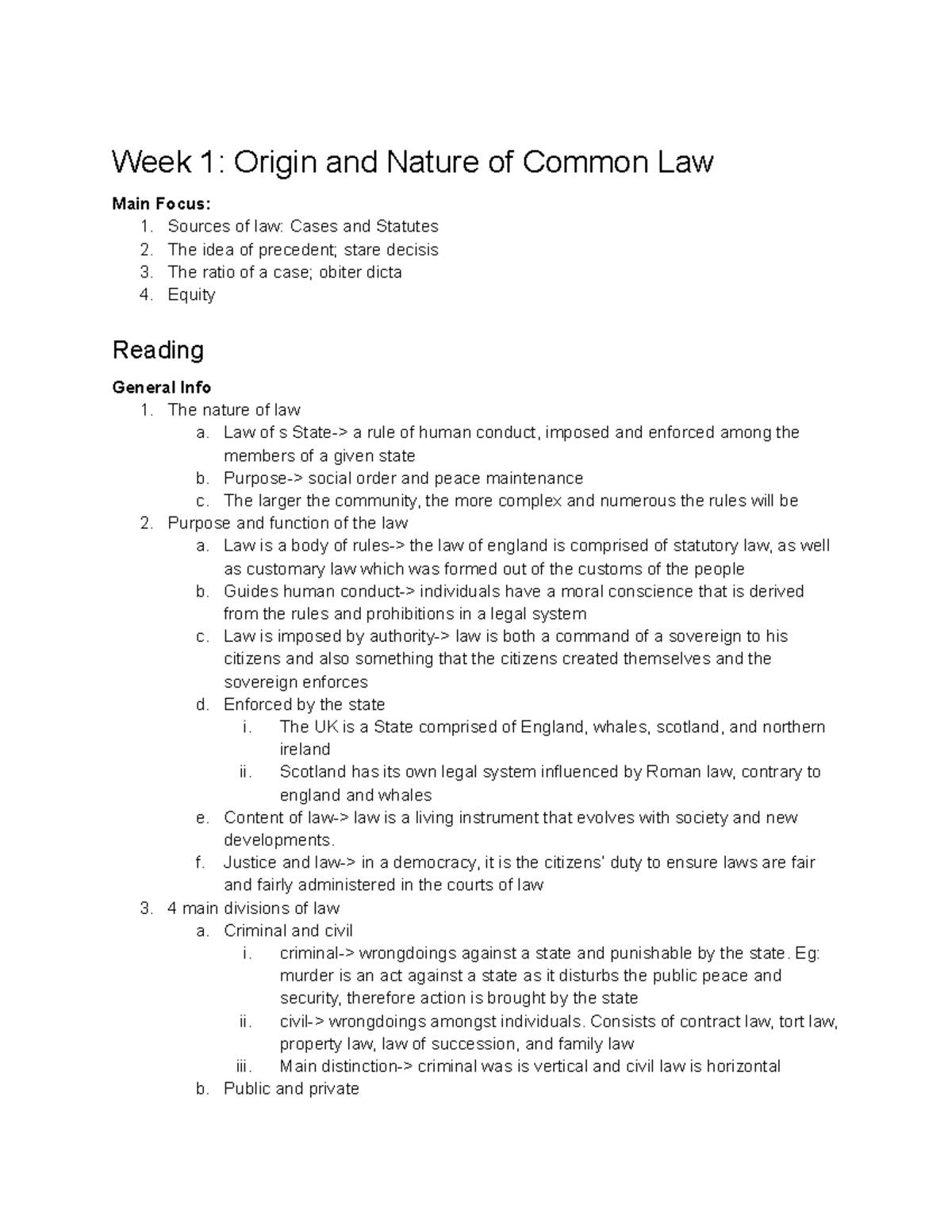 Common Law Week 1 Notes: Origins, Nature, and Key Concepts - Studeersnel
