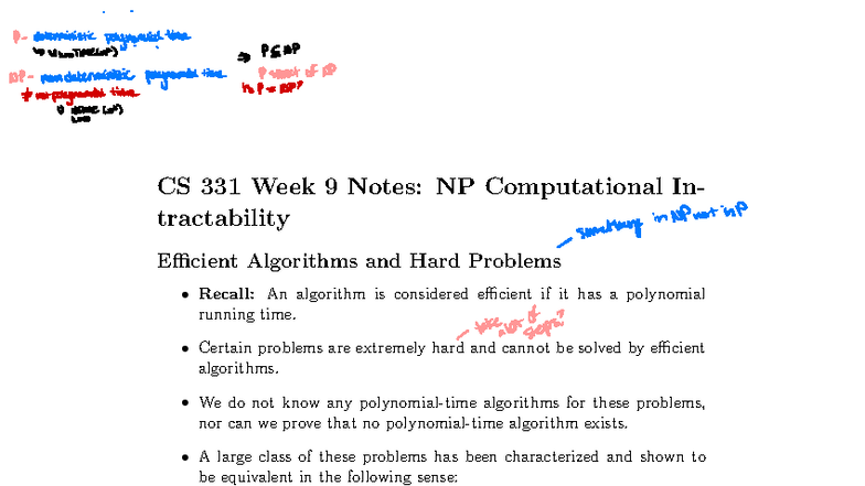 CS 331 Week 9 Lecture Notes: NP Intractability & Algorithm Reductions ...
