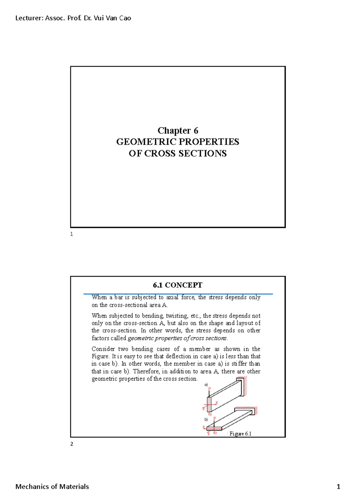 Chapter 6: Geometric Properties of Cross Sections in Mechanics of ...