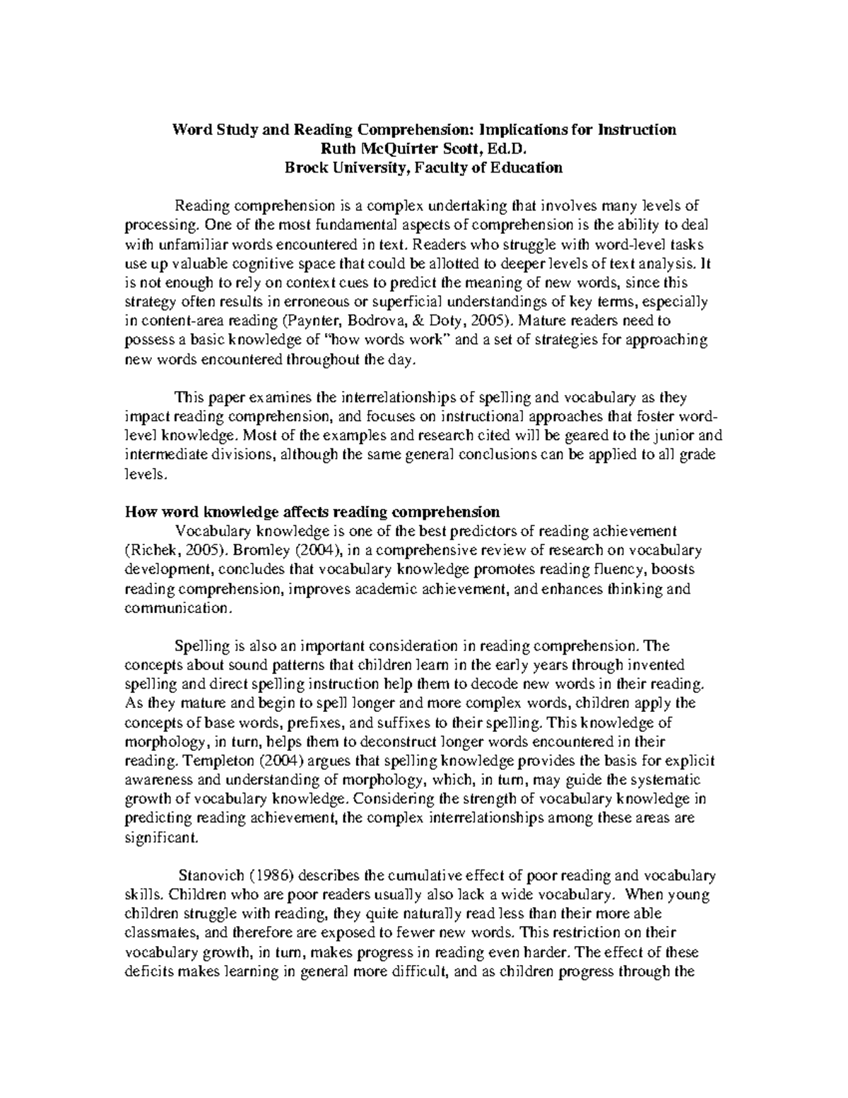 Word study and reading comprehension implications for instruction ...