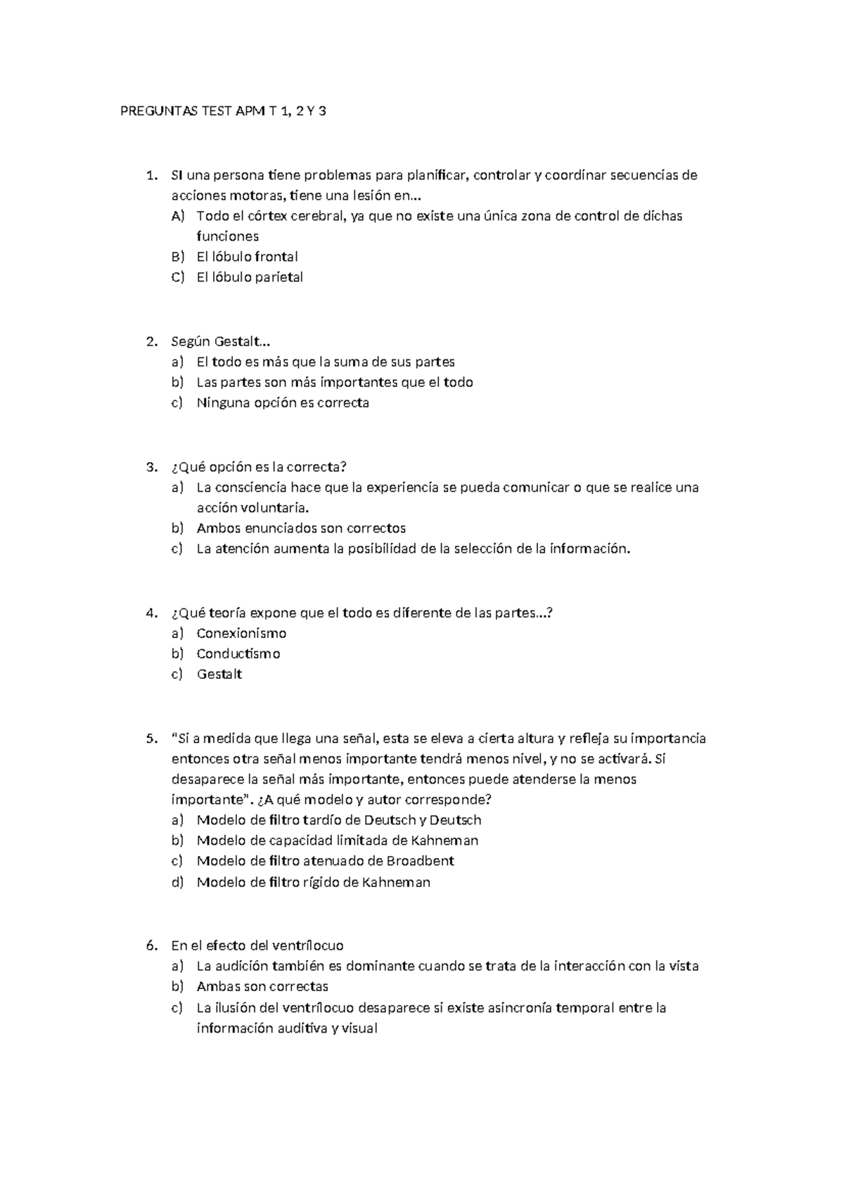 Preguntas Test APM T1, T2 y T3: Atención y Percepción - Studocu