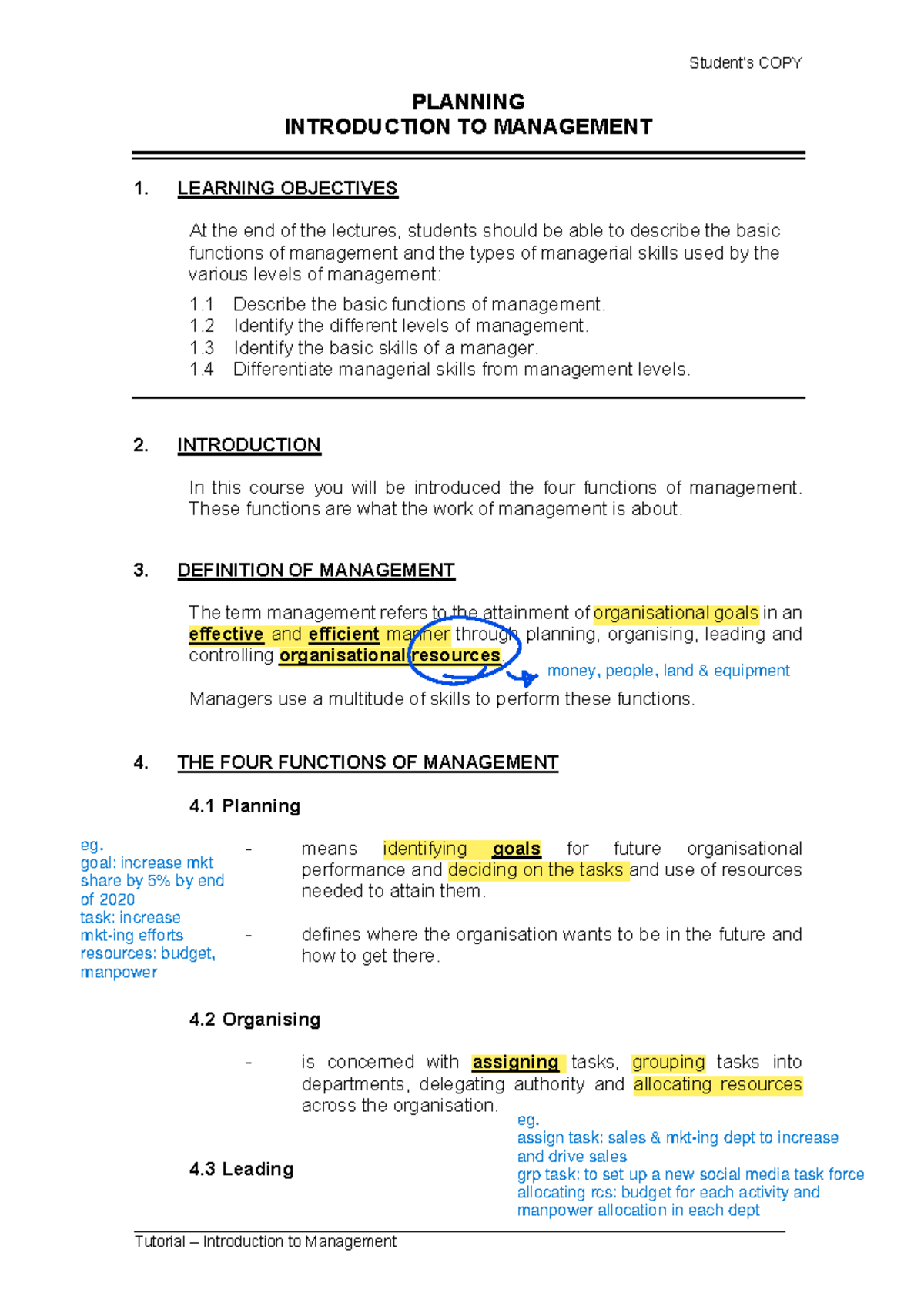 Introduction to Management (MGT101) - Notes & Tutorials - Studocu