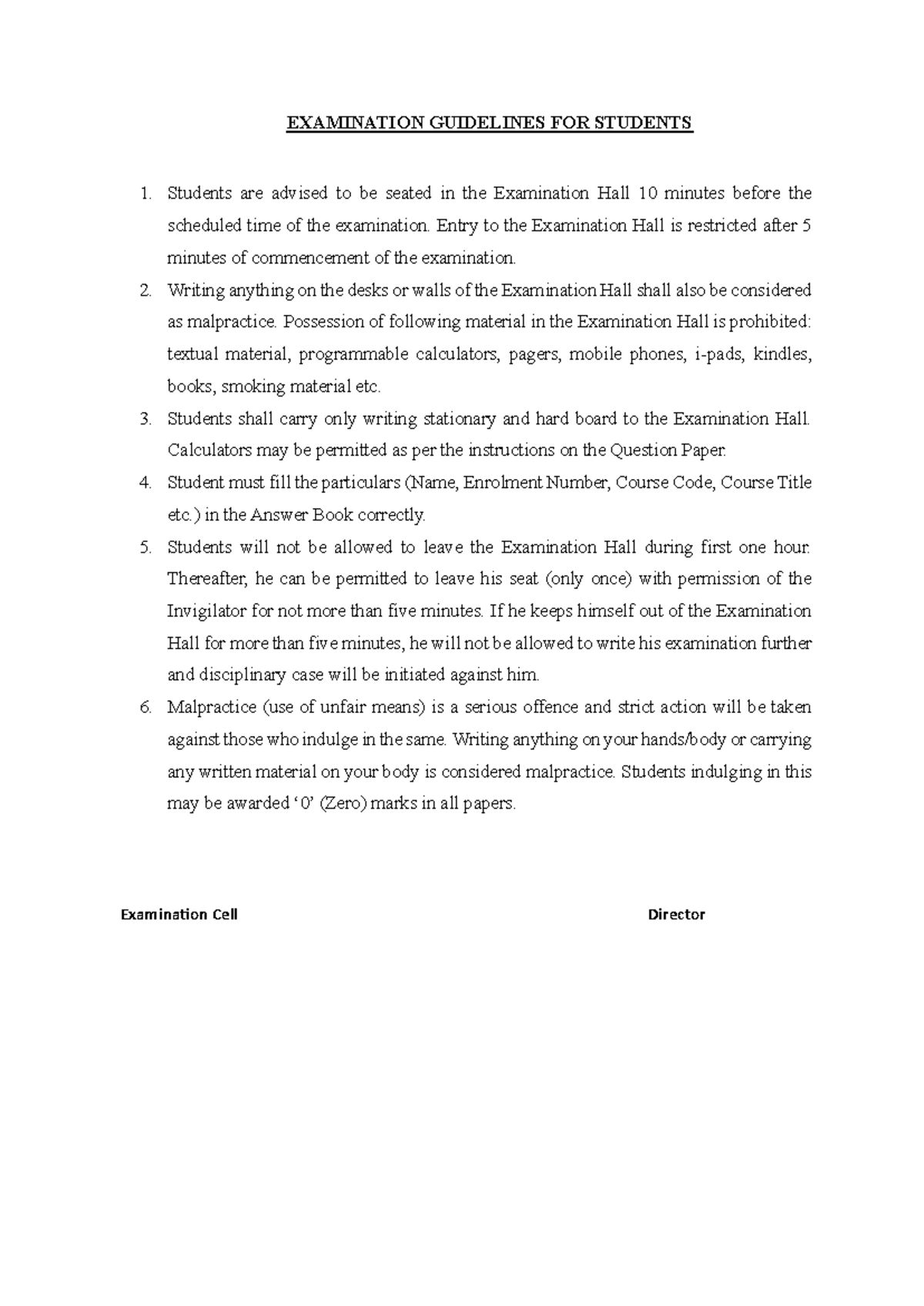 EXAMINATION GUIDELINES FOR STUDENTS: IMPORTANT RULES & REGULATIONS ...