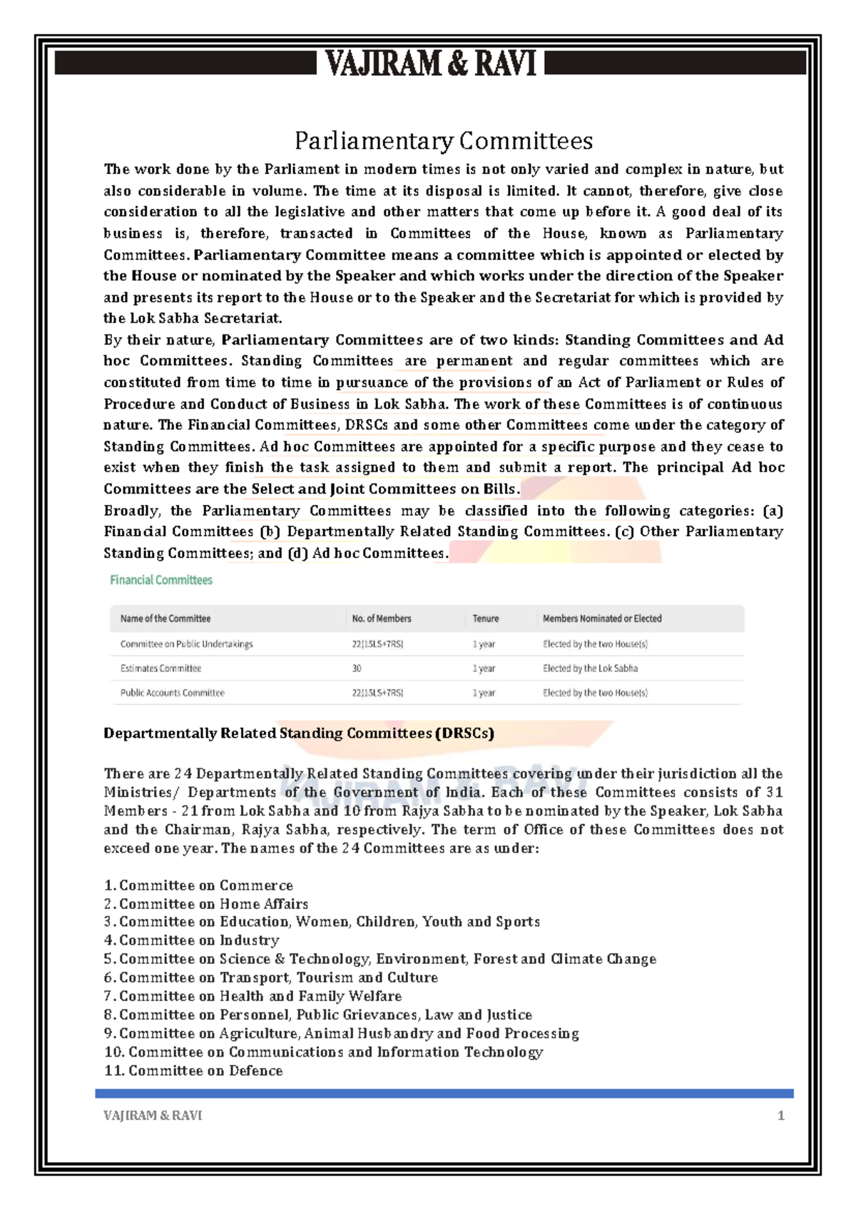 Parliamentary Committees Overview - Public Administration Notes - Studocu