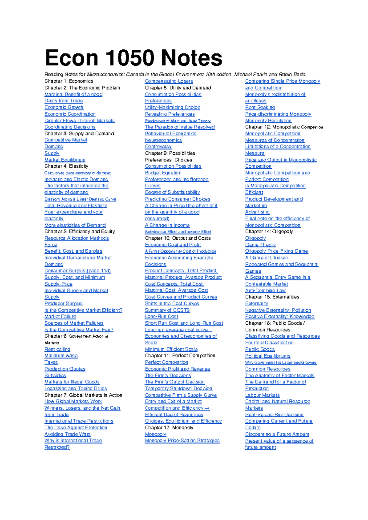 Econ 1050 - Comprehensive Reading Notes on Microeconomics Concepts ...