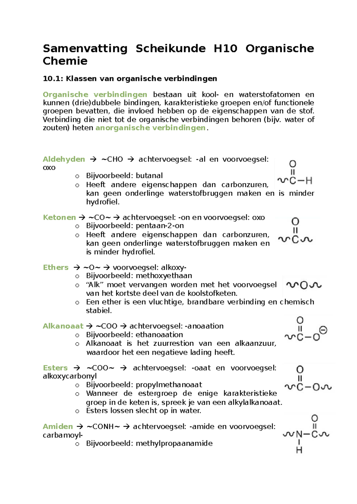 Samenvatting Scheikunde H10: Organische Chemie en Reacties - Studeersnel