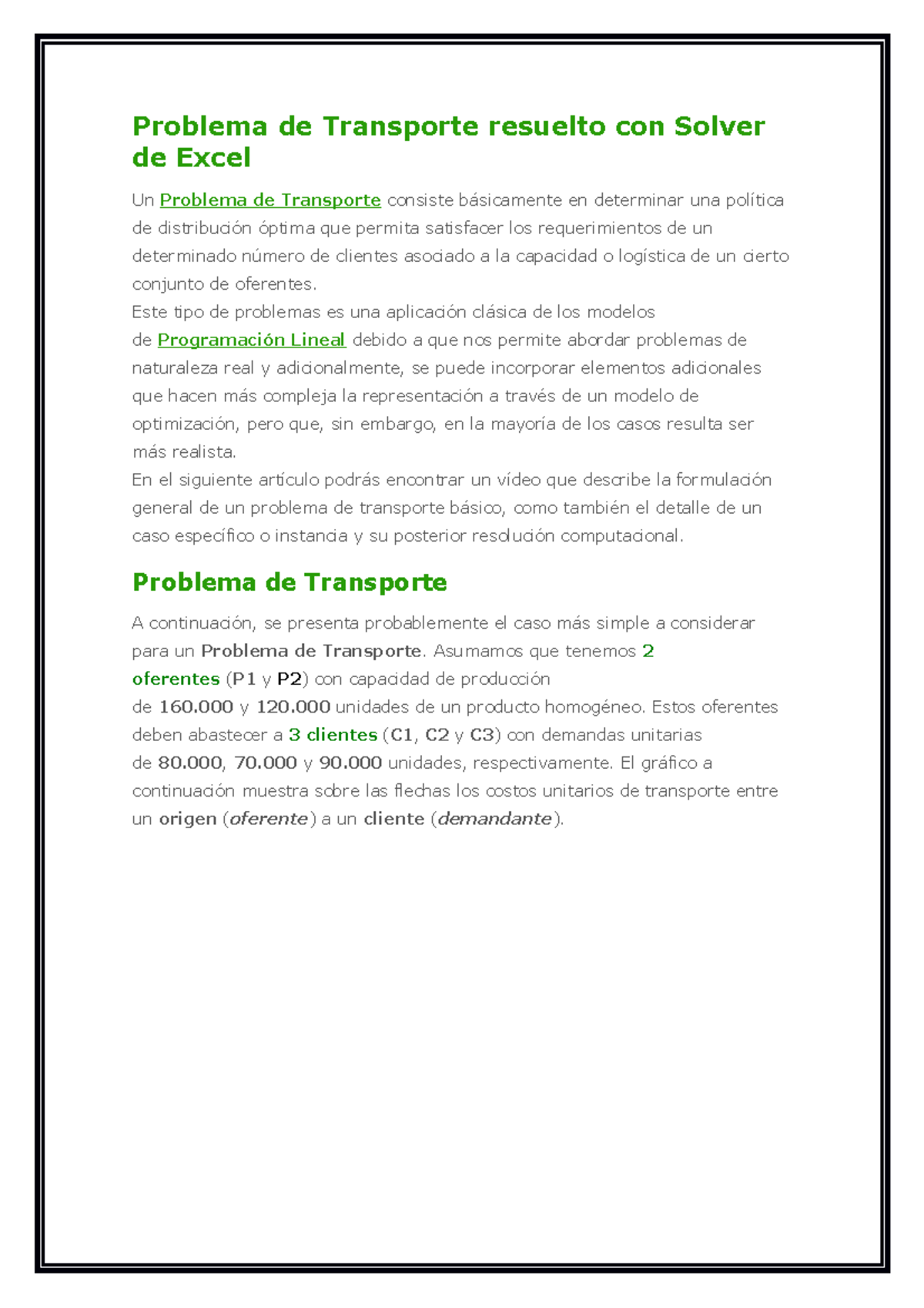 Problema de Transporte resuelto con Solver de Excel - Herramientas ...