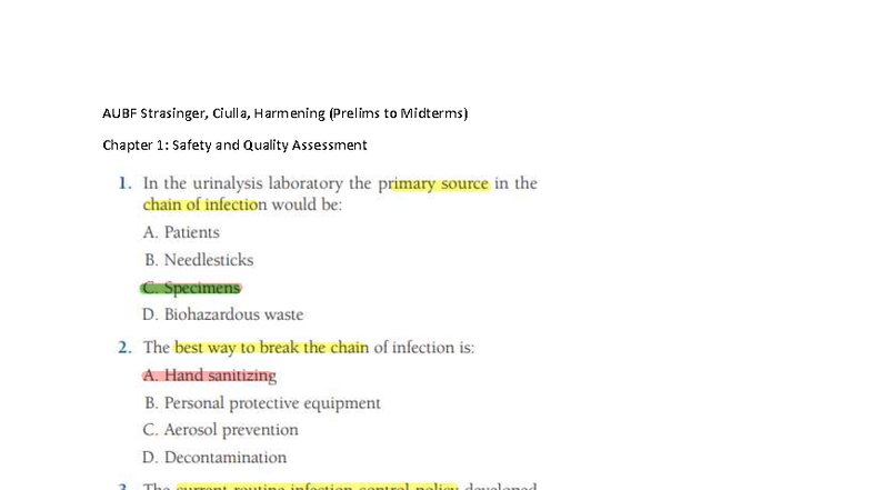 AUBF Strasinger, Ciulla, Harmening (Prelims to Midterms) Chapter 1 & 3 ...