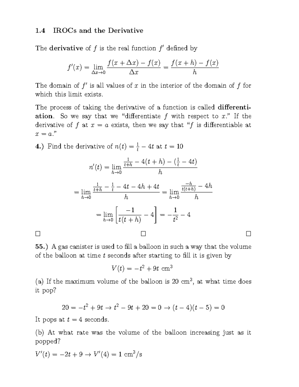 1.4 IROCs and the Derivative - 1 IROCs and the Derivative The ...
