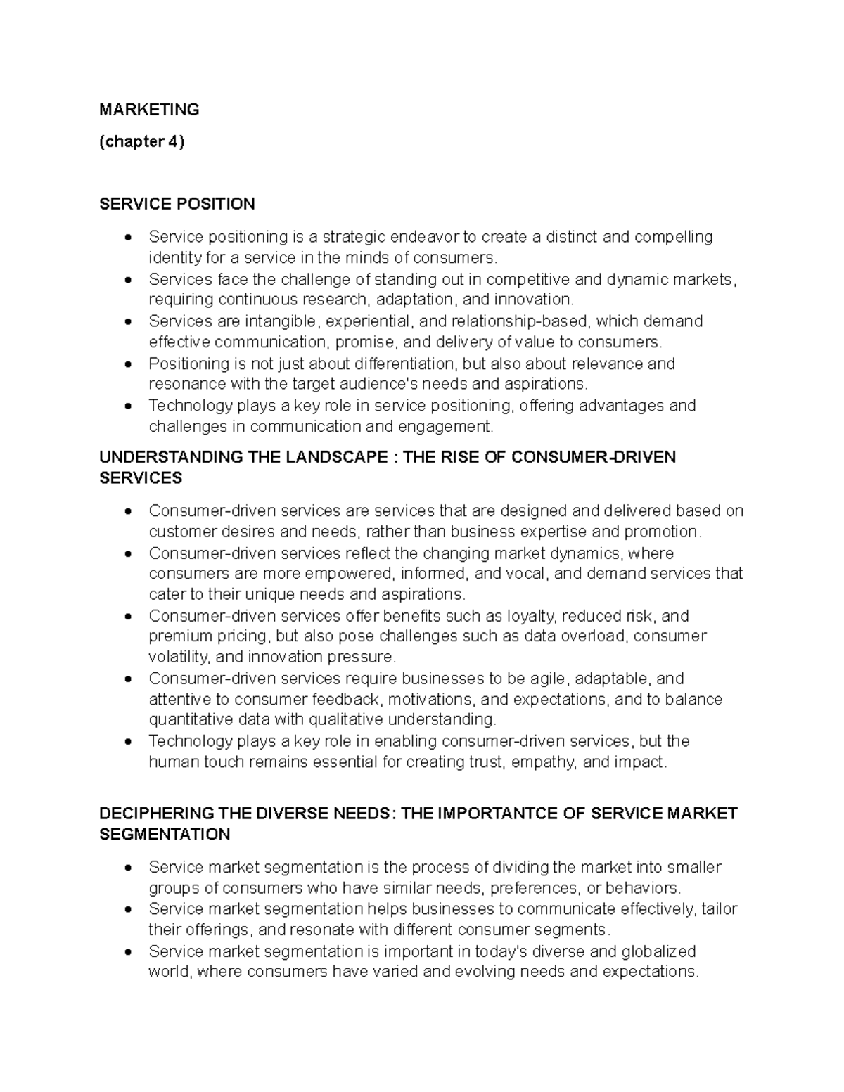 Marketing (MKTG) Study: Key Concepts in Service Positioning & Pricing ...