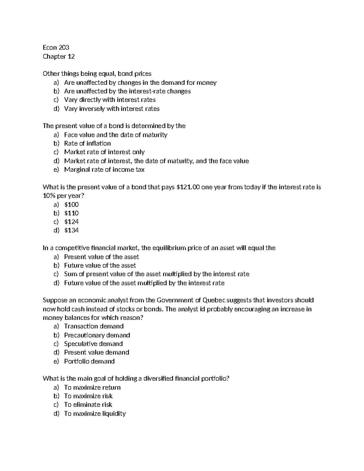 Econ 203 Chapter 12 Practice Questions & Key Concepts Analysis - Studocu