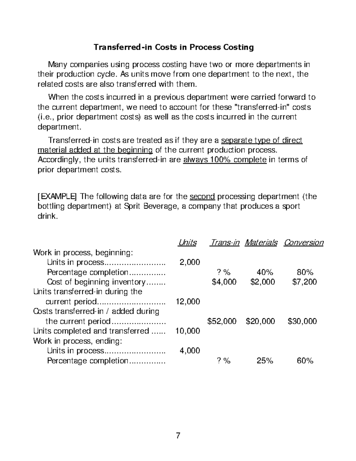 Handout: Process Costing (Transf. In & Spoilage Costs) Overview - Studocu