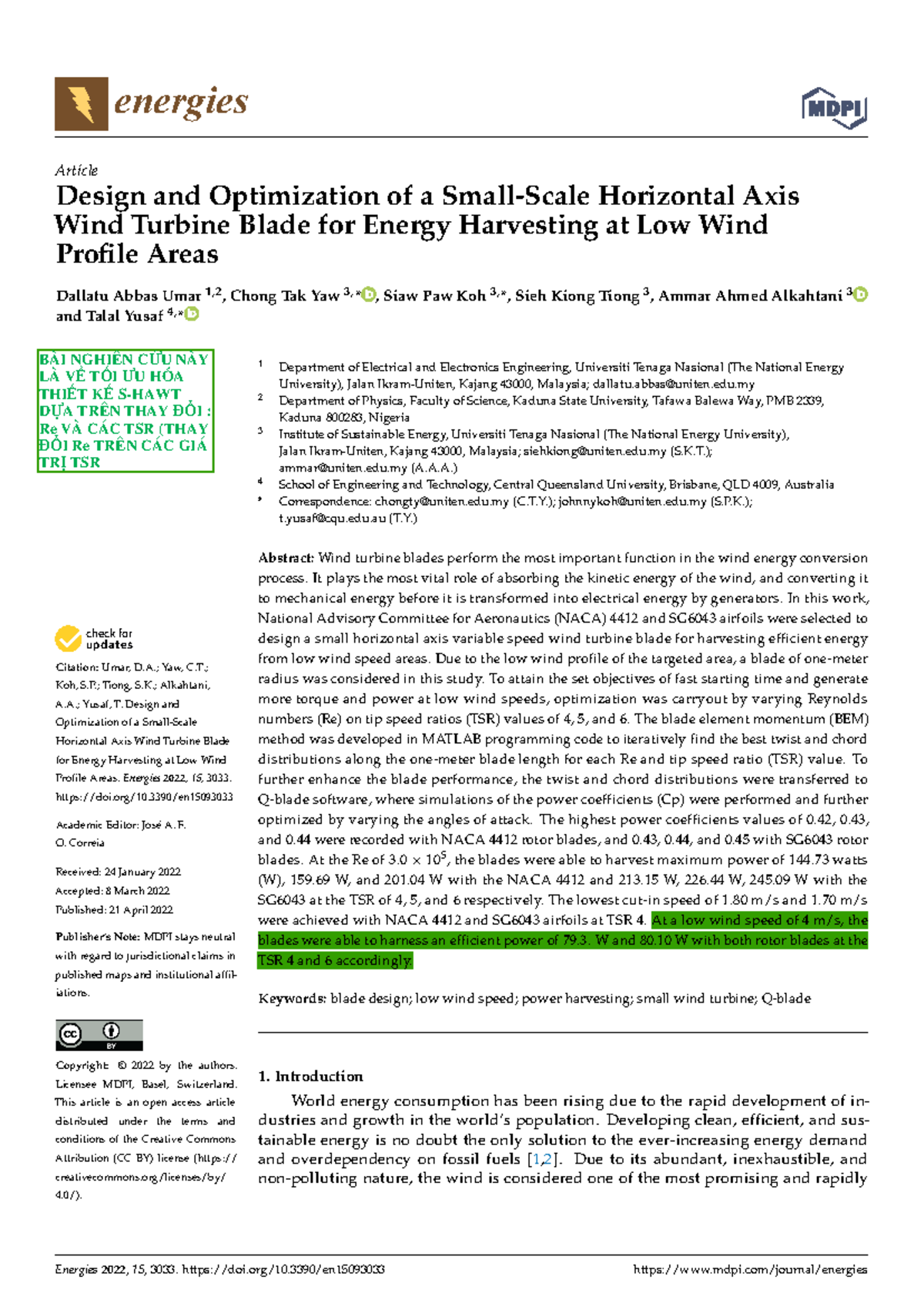 Design and Optimization of a Small HAWT Blade at Low Wind Profile Areas ...