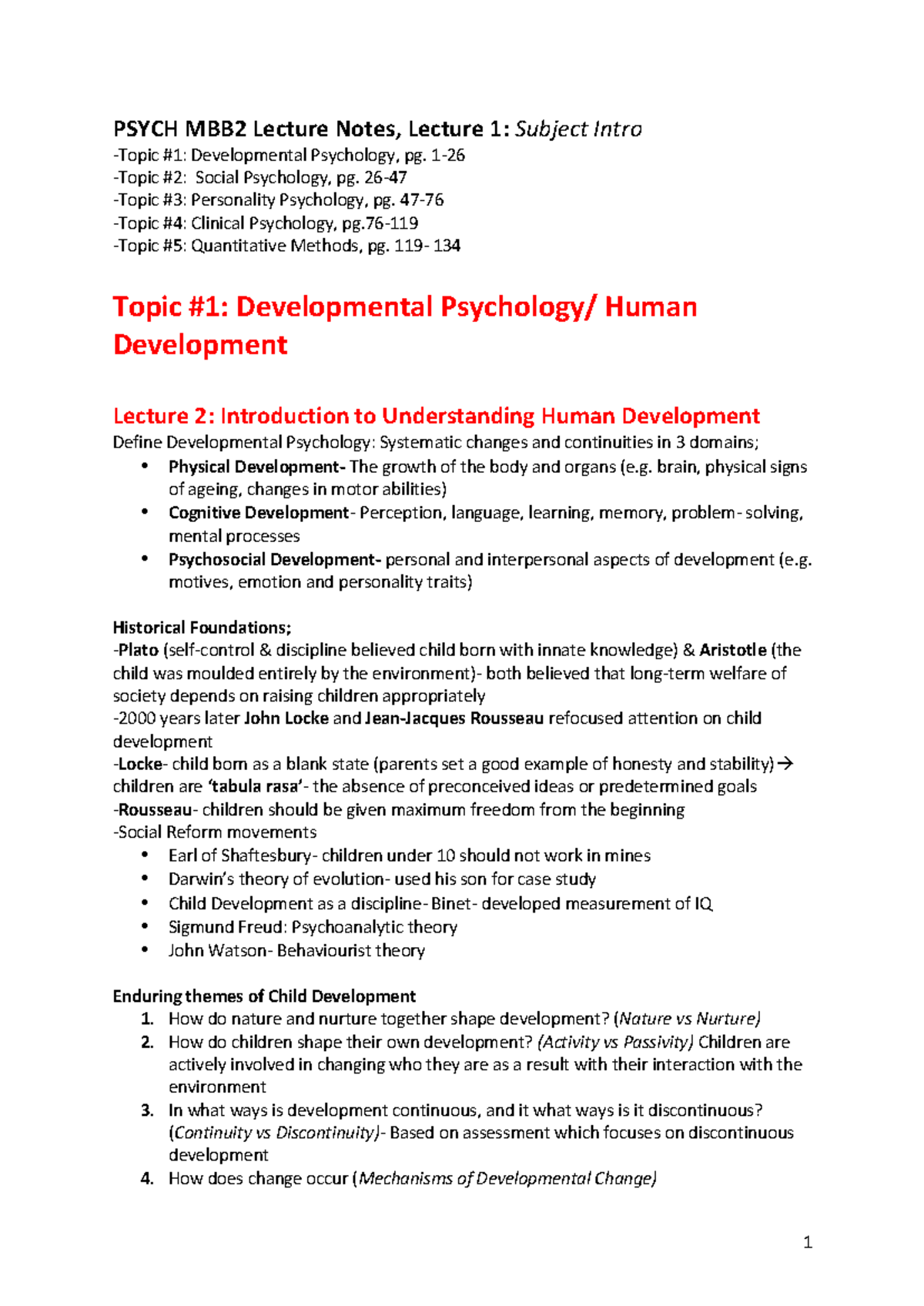 PSYCH MBB2 Lecture Notes: Developmental & Social Psychology Overview ...