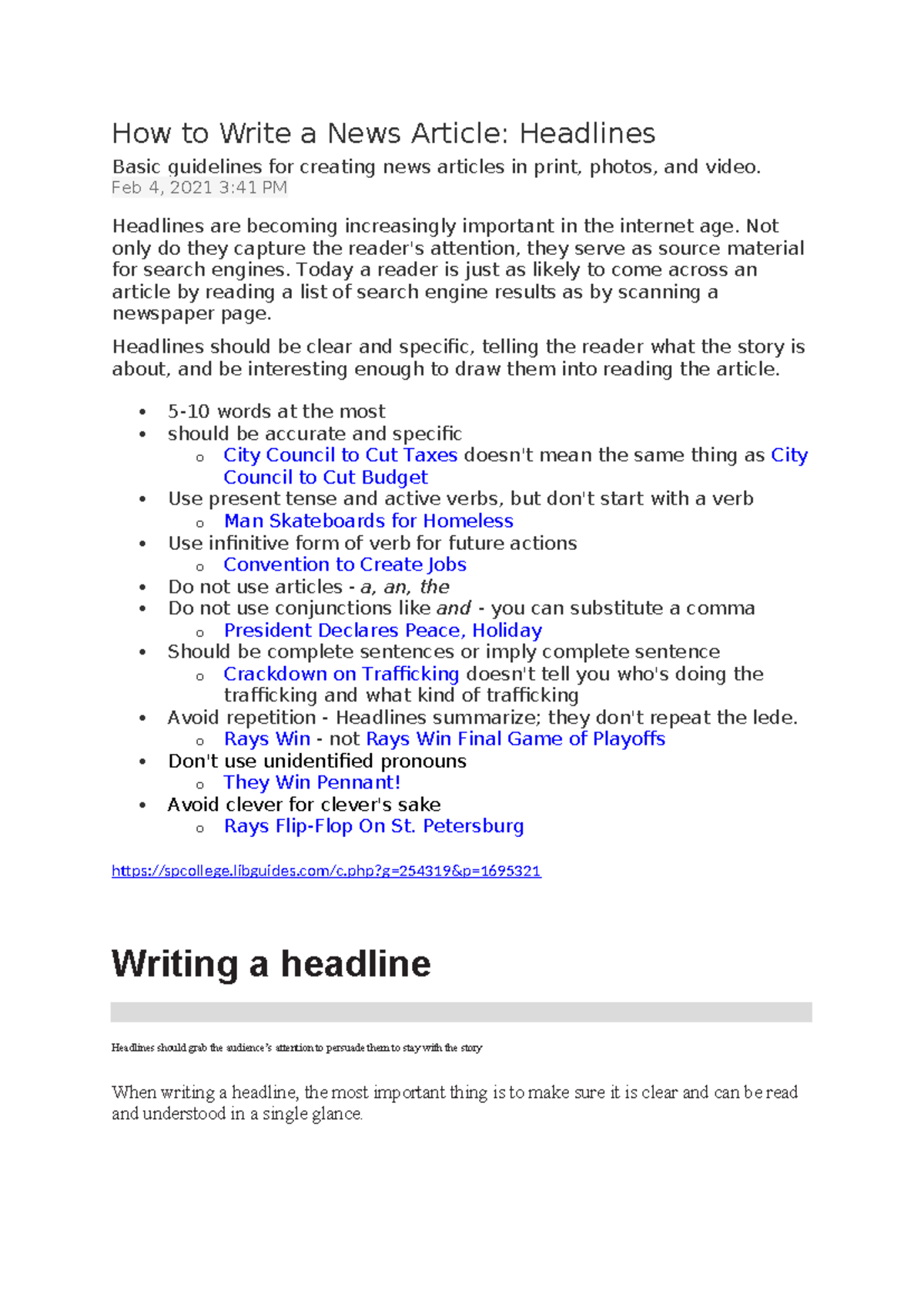 JRN 101: Pagsulat ng Ulo ng Balita - Lecture Notes on Headlines - Studocu