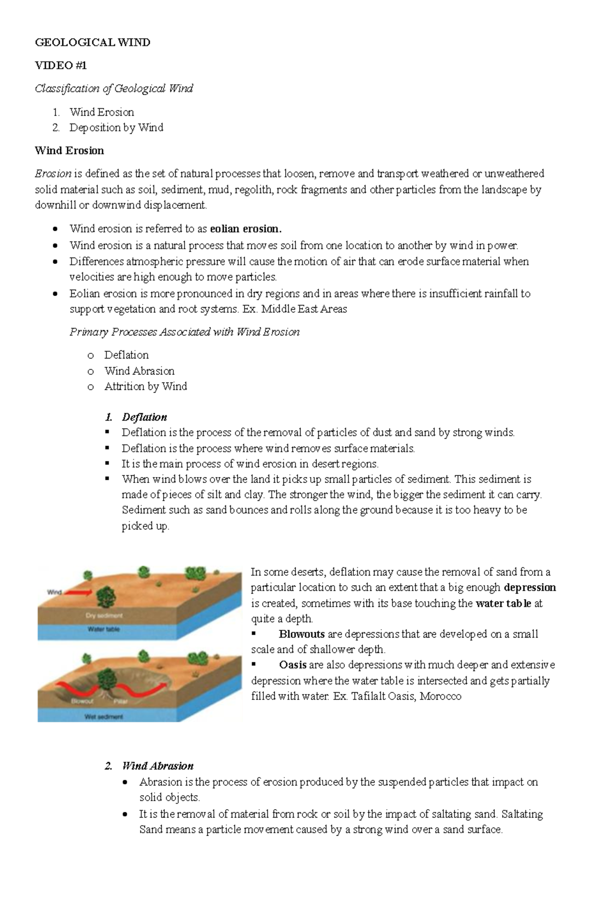 GEO 101: Geological Wind Notes - Erosion, Transport & Deposition - Studocu