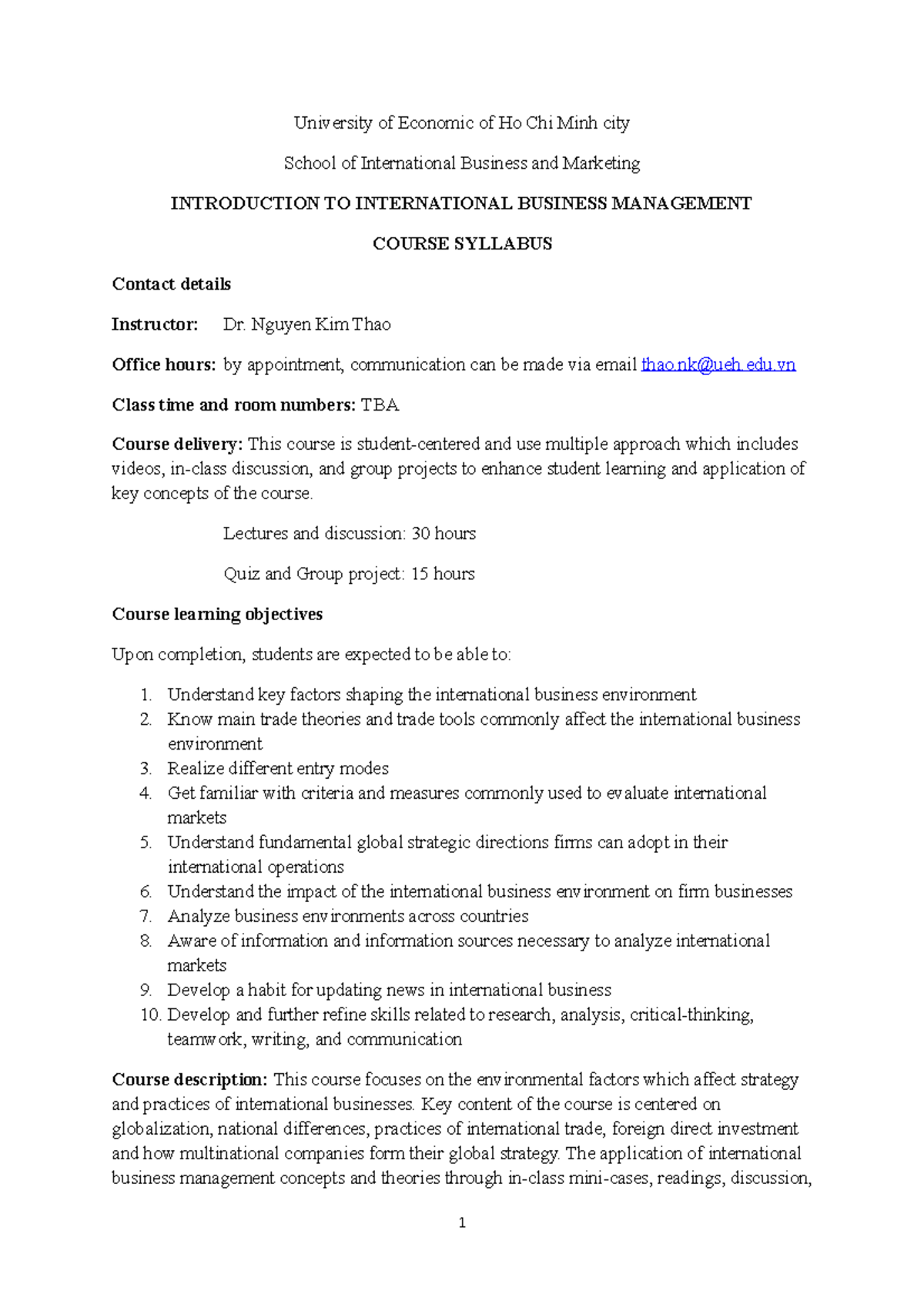 Template Syllabus International Business Management 2020 - University ...