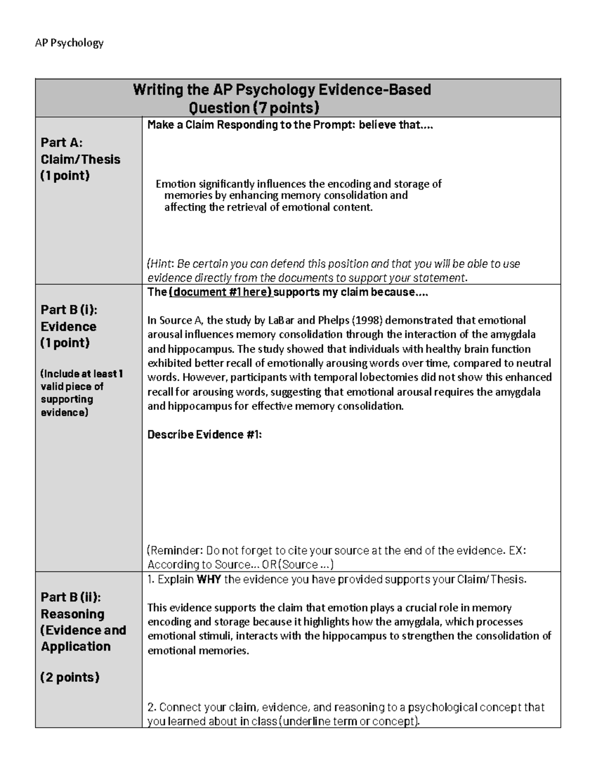 AP Psychology Final Exam: Writing Evidence-Based Questions on Emotion ...