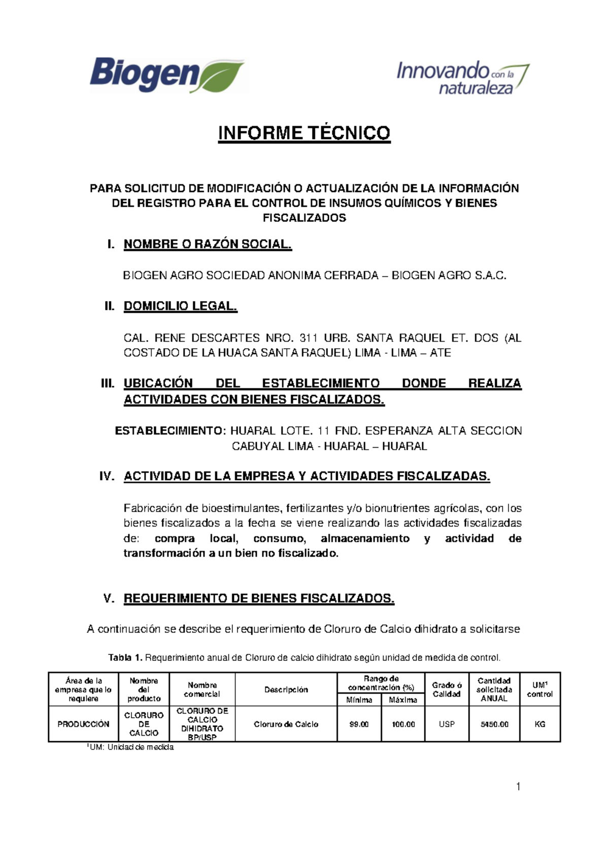 Informe Técnico sobre Modificación del Registro de Bienes Fiscales para Químicos - Document Preview