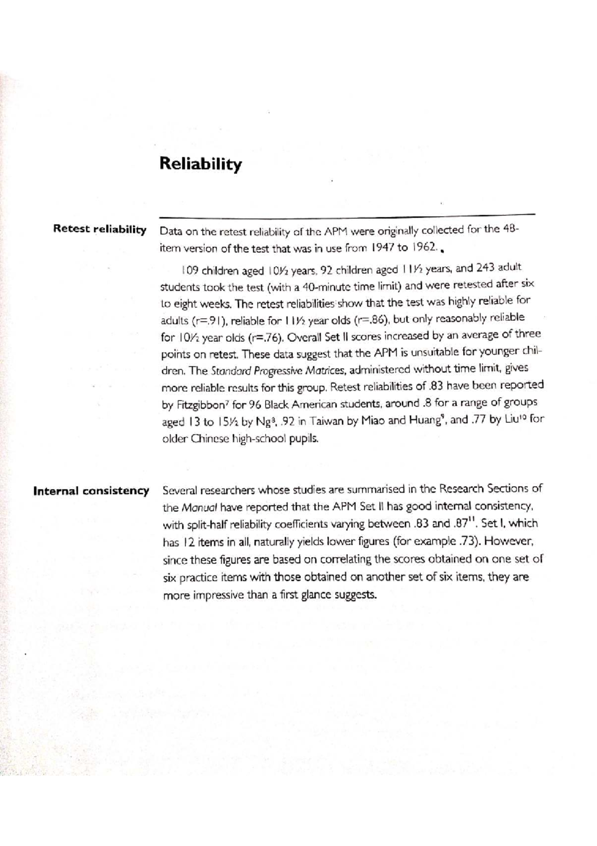 APM Manual: Reliability and Validity of Advanced Progressive Matrices ...