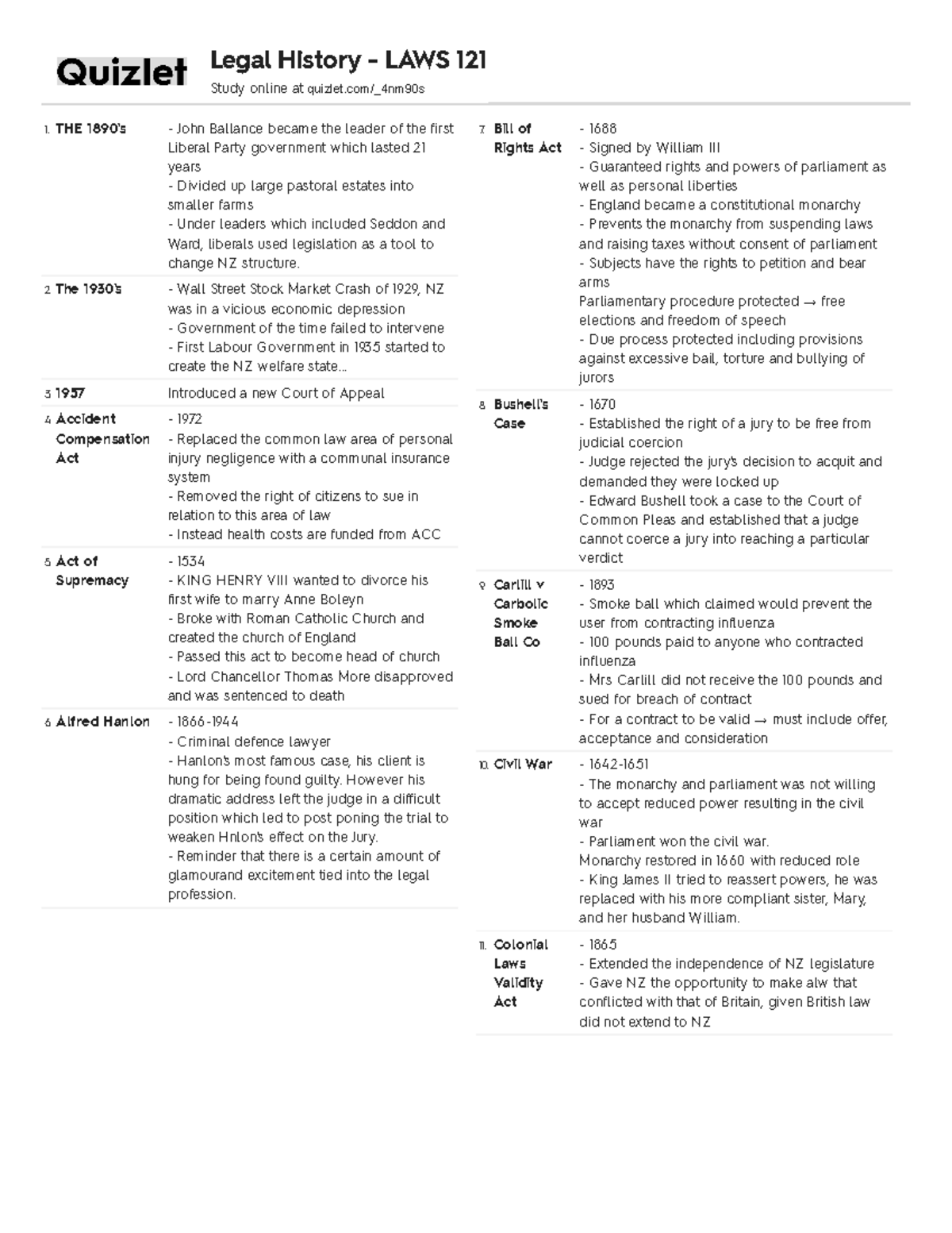 Legal History notes - Legal History - LAWS 121 Study online at quizlet ...