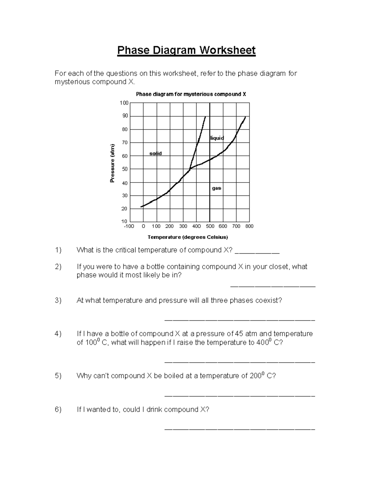 Pra032 - Chemistry assignment - Phase Diagram Worksheet For each of the ...