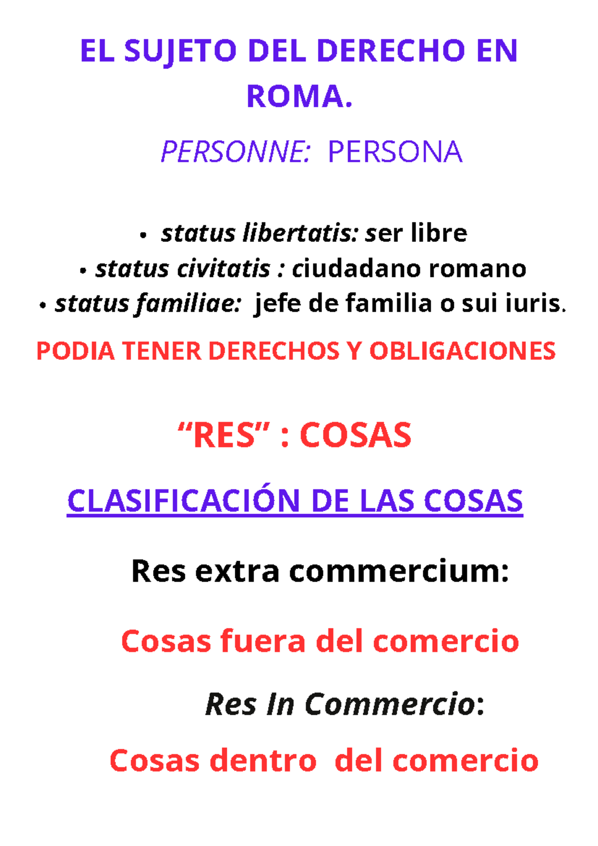 EL SUJETO DEL DERECHO EN ROMA: CLASIFICACIÓN Y ESTATUS - Studocu