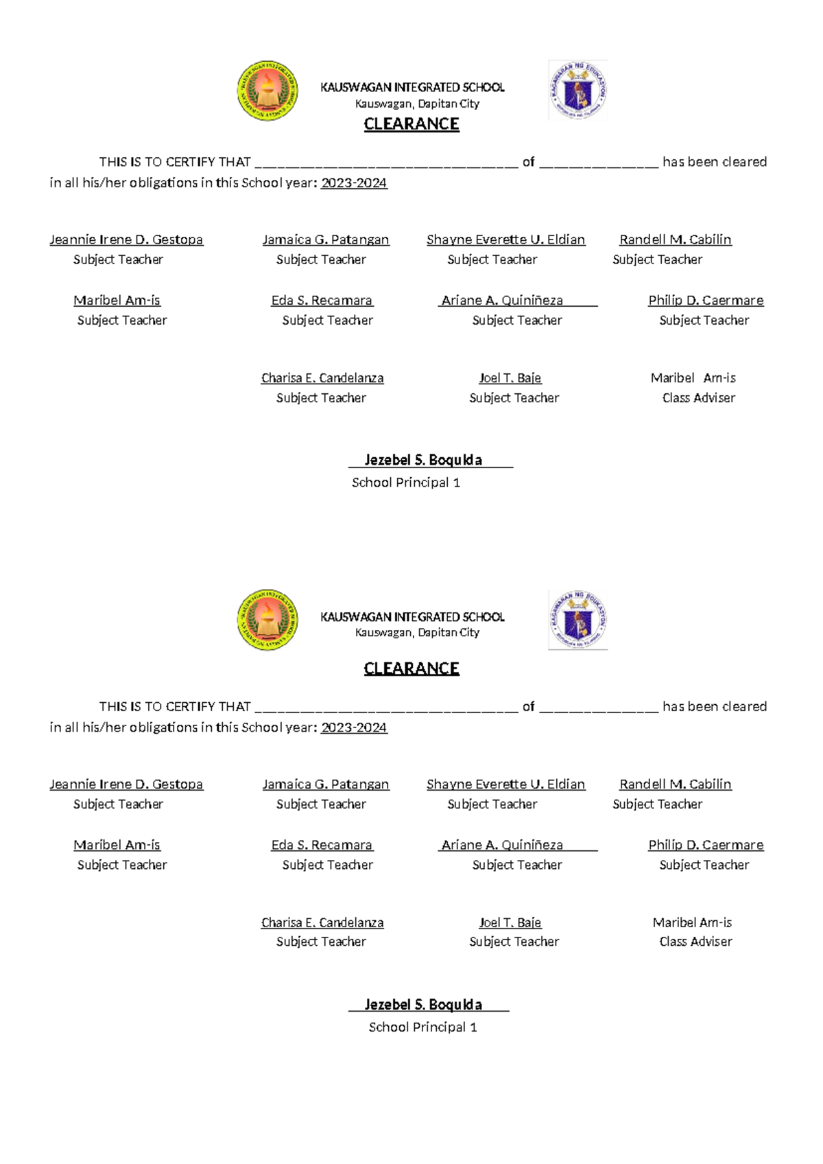 Clearance Slip for Student Obligations - School Year 2023 - Studocu