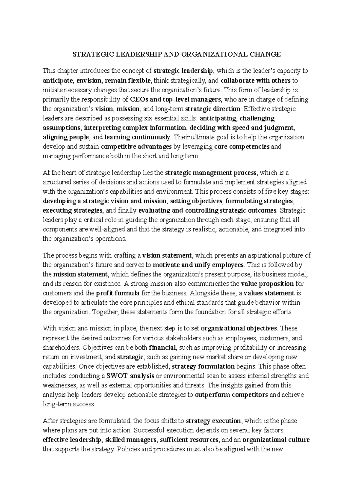 STRATEGIC LEADERSHIP & ORG CHANGE - Group 11 Chapter 11 Summary - Studocu