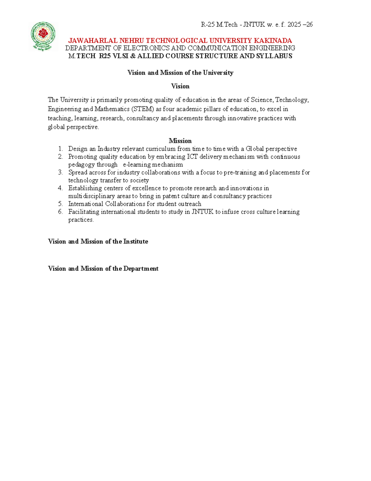 M.Tech R25 ECE - VLSI & Allied Course Structure and Syllabus (2025 ...