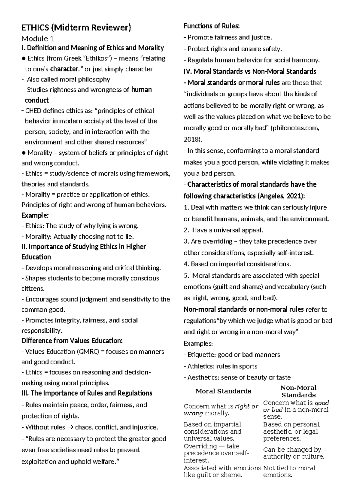 ETHICS (Midterm Reviewer): Understanding Morality and Ethical Decision ...